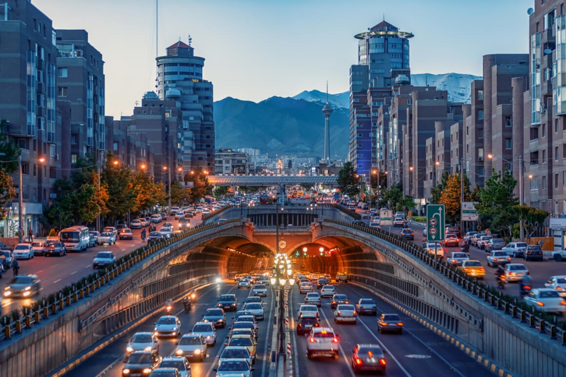 Tehran Iran view of a highway with mountains in the background