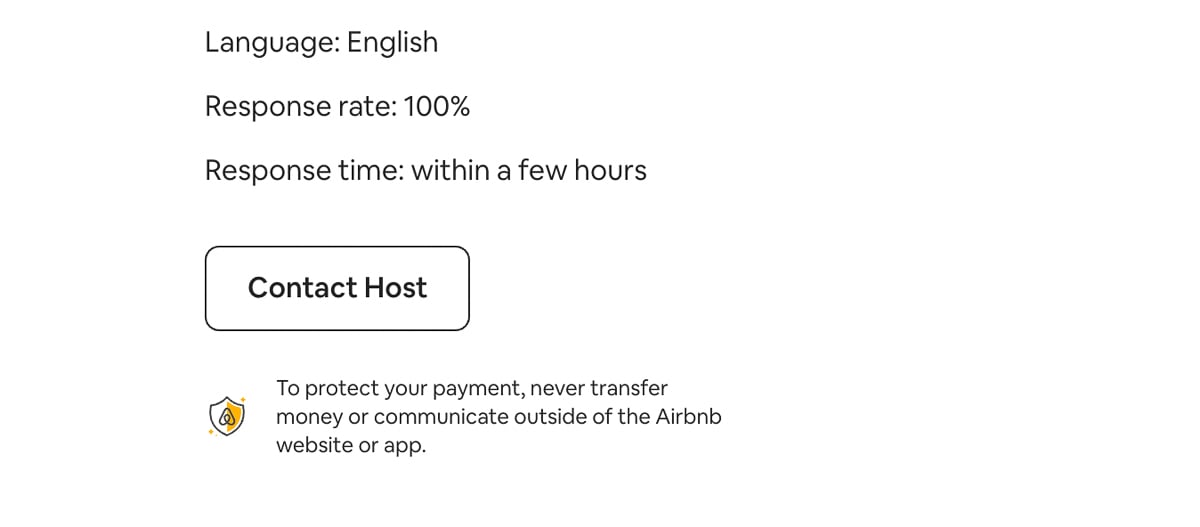 screenshot of contact host section on airbnb