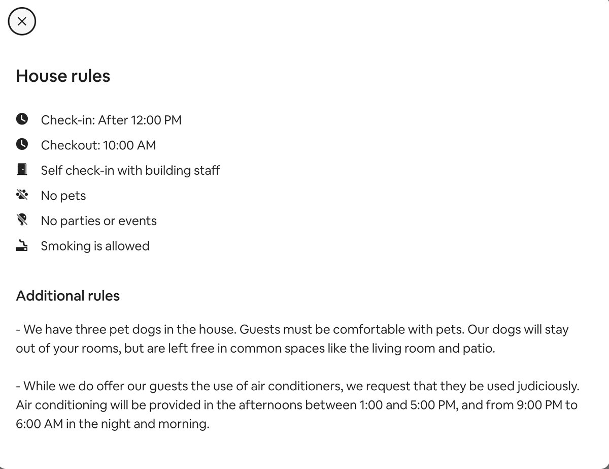 screenshot of airbnb house rules how to use airbnb