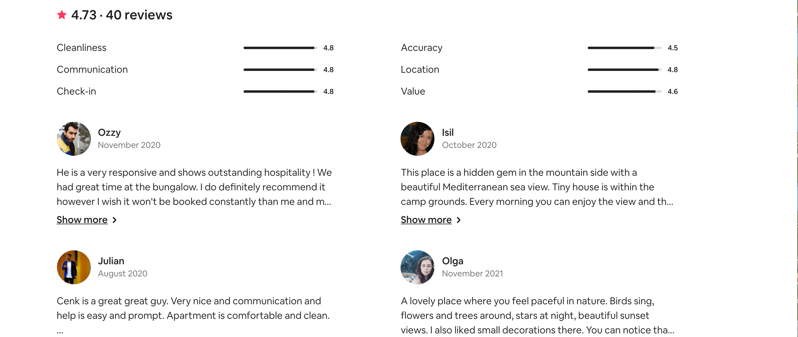 screenshot of airbnb reviews