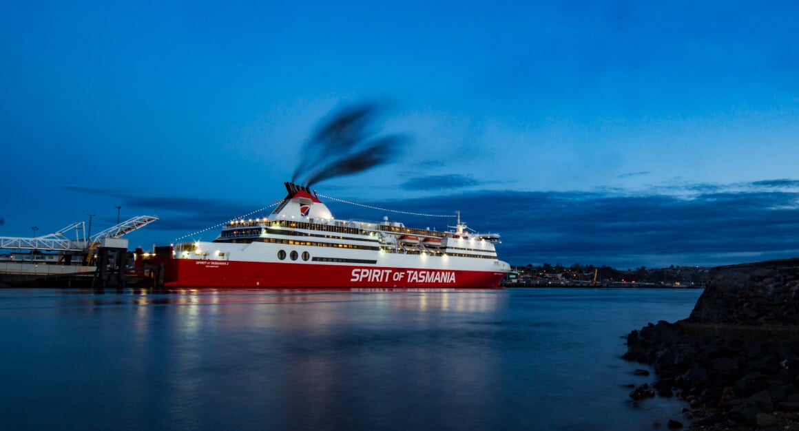 The Spirit of Tasmania bringing backpackers to Tasmania arriving in Devonport