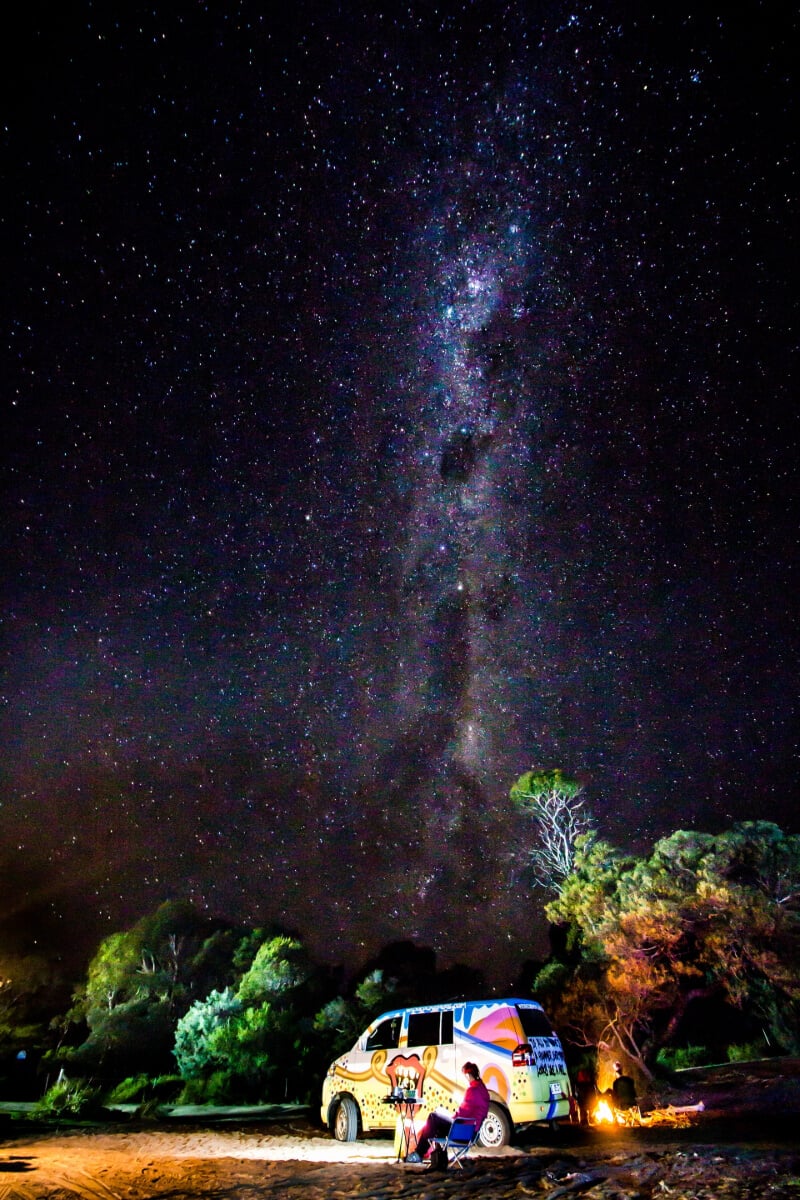 A budget backpacker in Tasmania van camping in Freycinet National Park