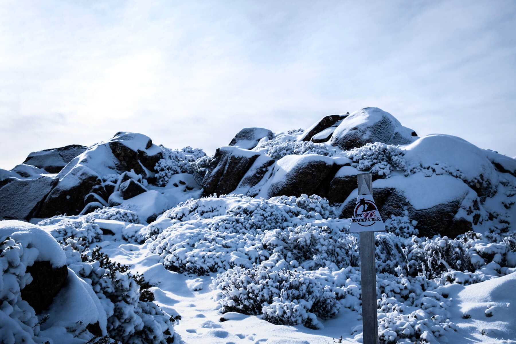 A snowy summit of Mount Jerusalem photographed wile hiking Tasmania in winter