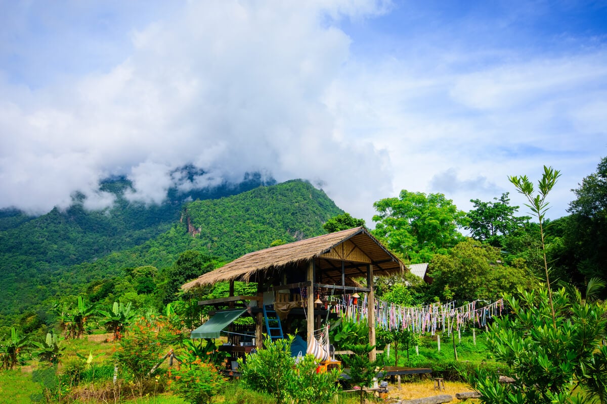 bamboo house on stilts thailand homestay