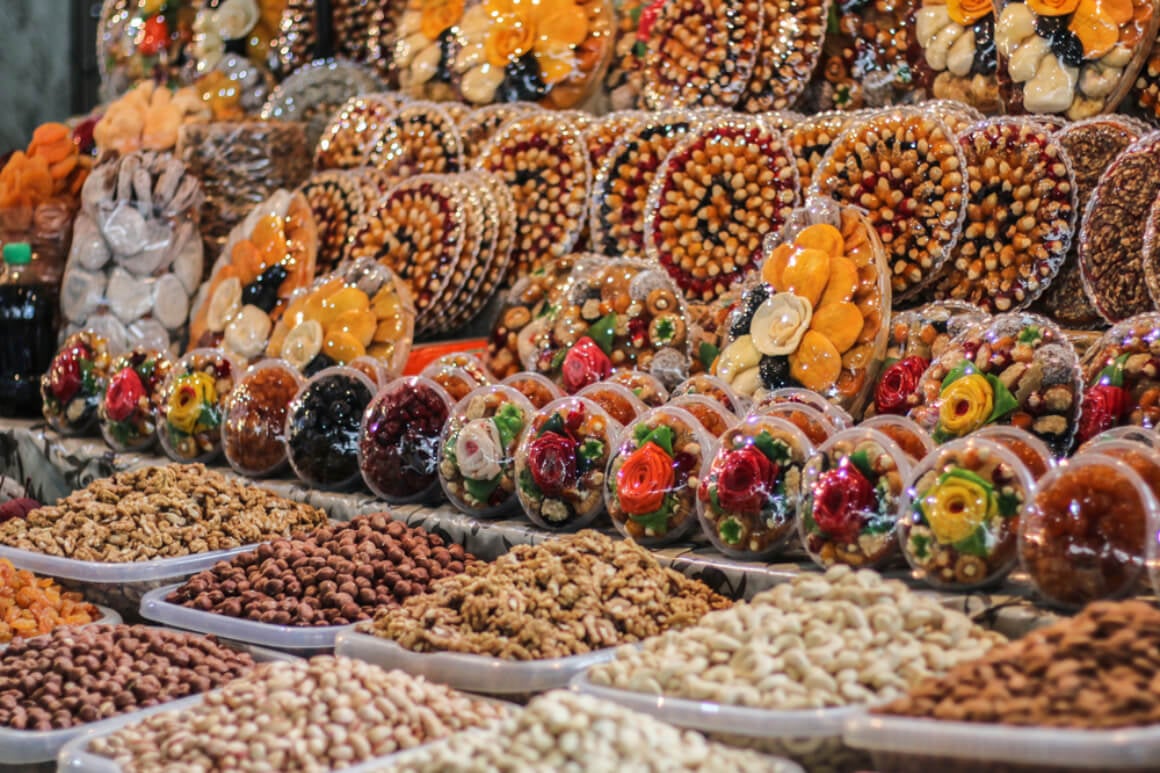 GUM market in yerevan with local delicacies on display.