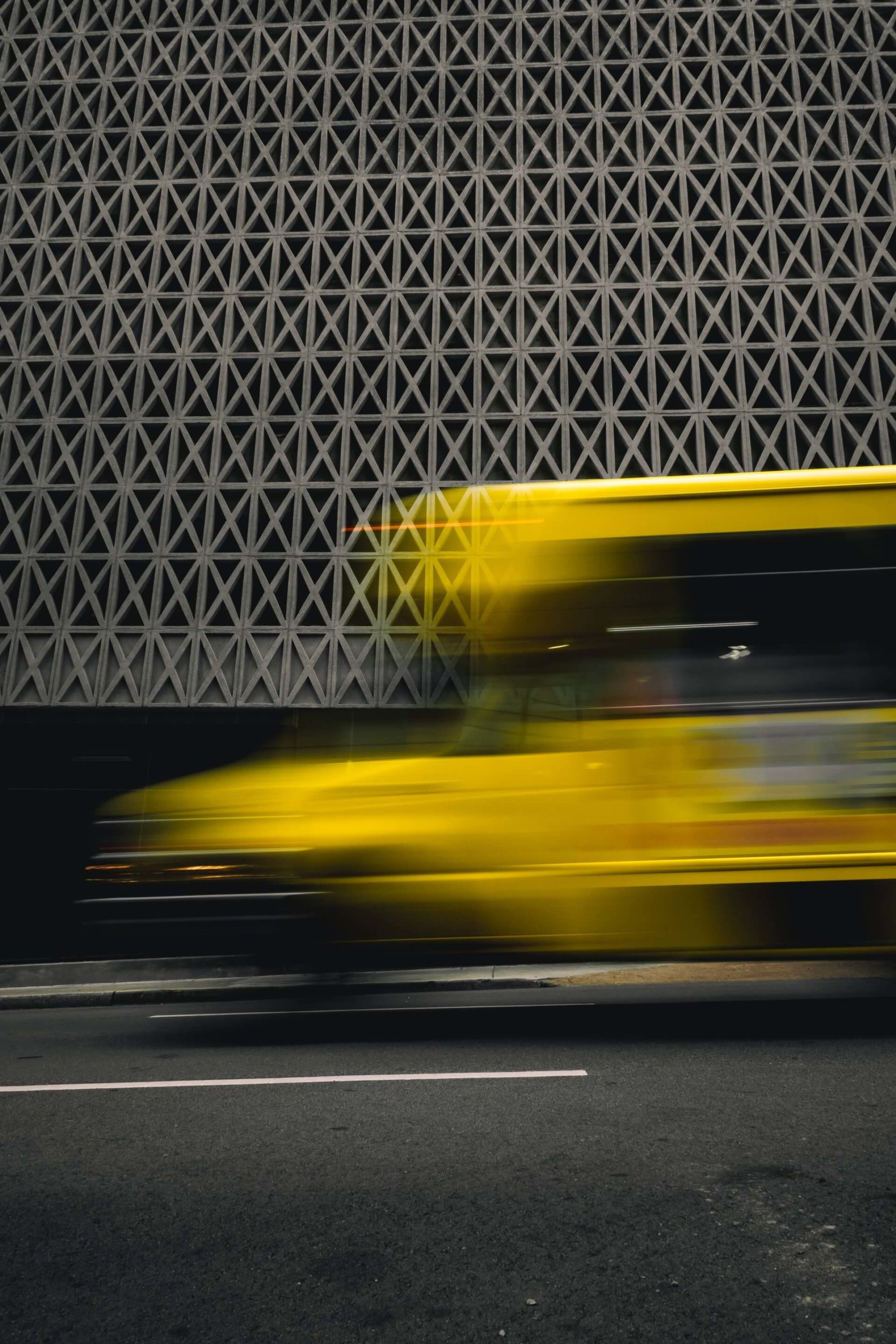 yellow bus in blurred motion in nashville