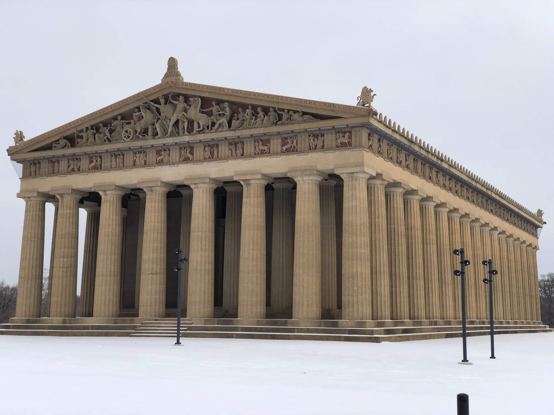 tan old parthenon building seen while backpacking nashville