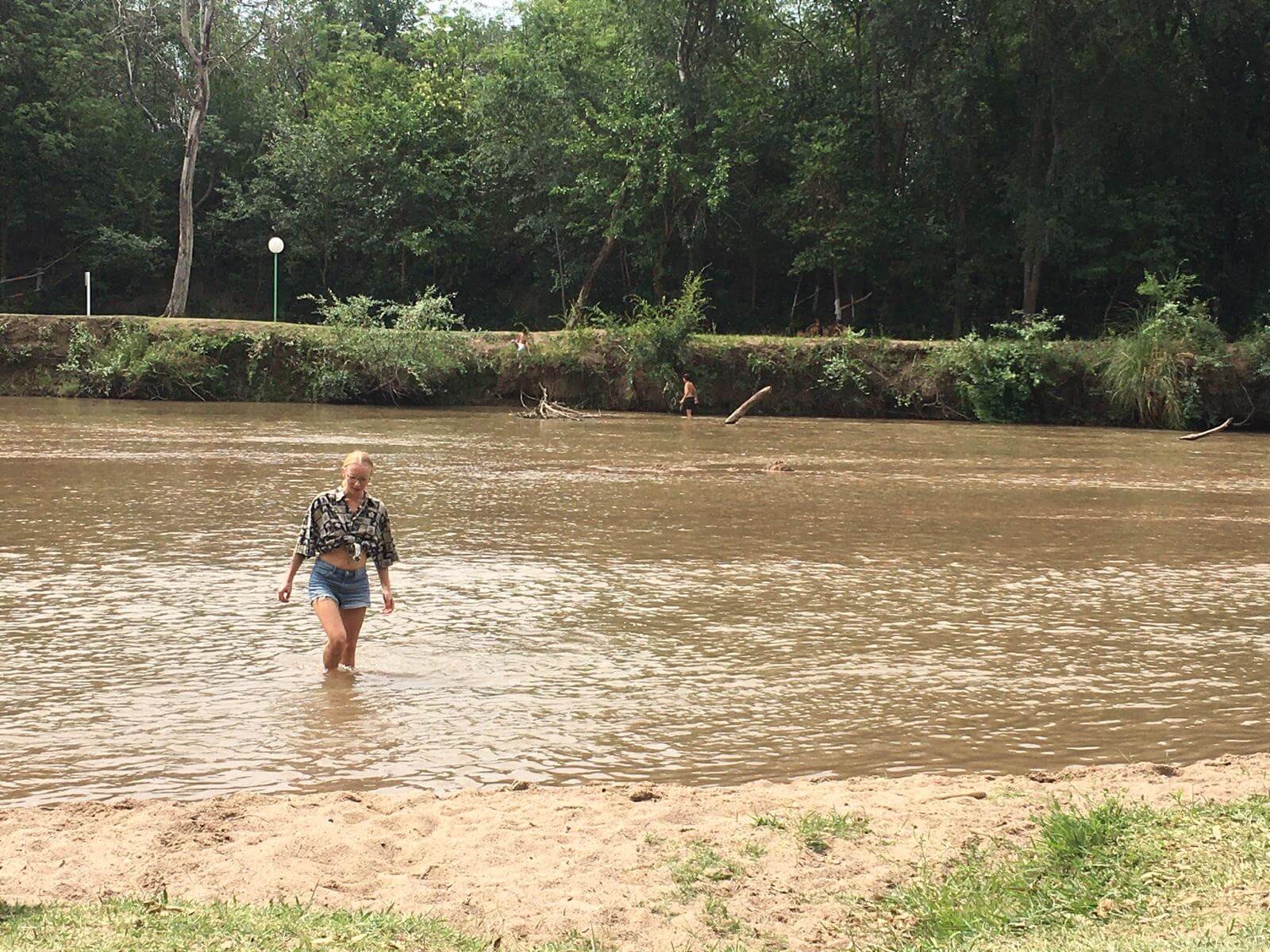 Crossing the little river in Argentina countryside