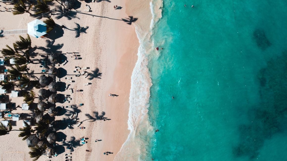 Birdseye view Cap Cana beach, Punta Cana Dominican Republic. 