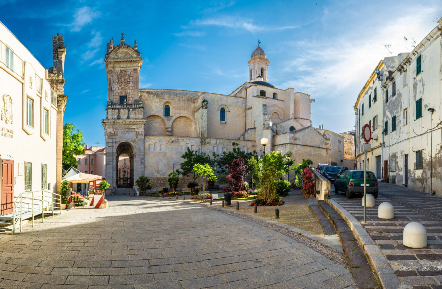 Old town buildings and cobbled stones in Sassaari, Sardinia