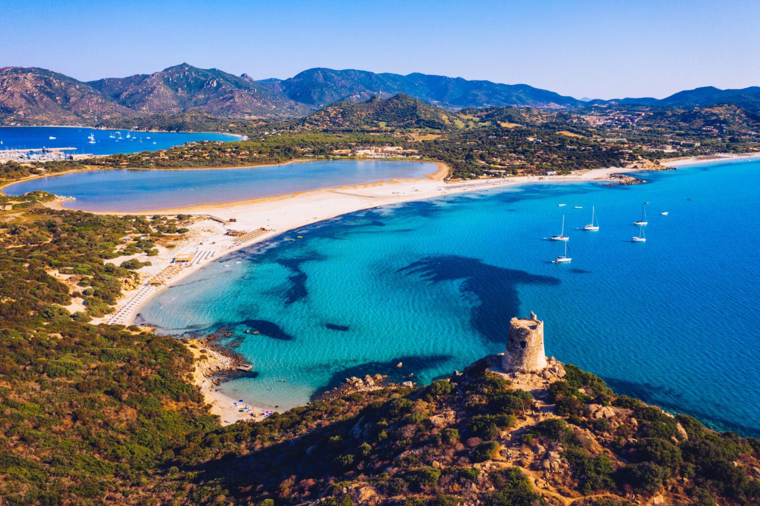 Hills and blue waters in Sardinia, Italiy