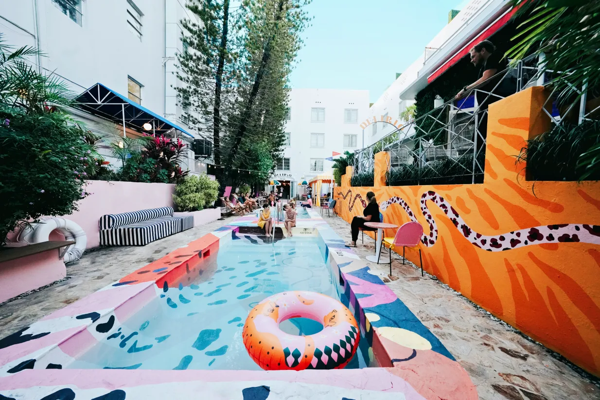 colorful hostel design with a pool in south beach