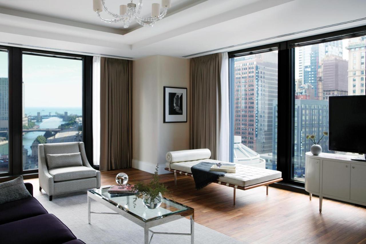 Corner modern hotel room in The Langham hotel, Chicago