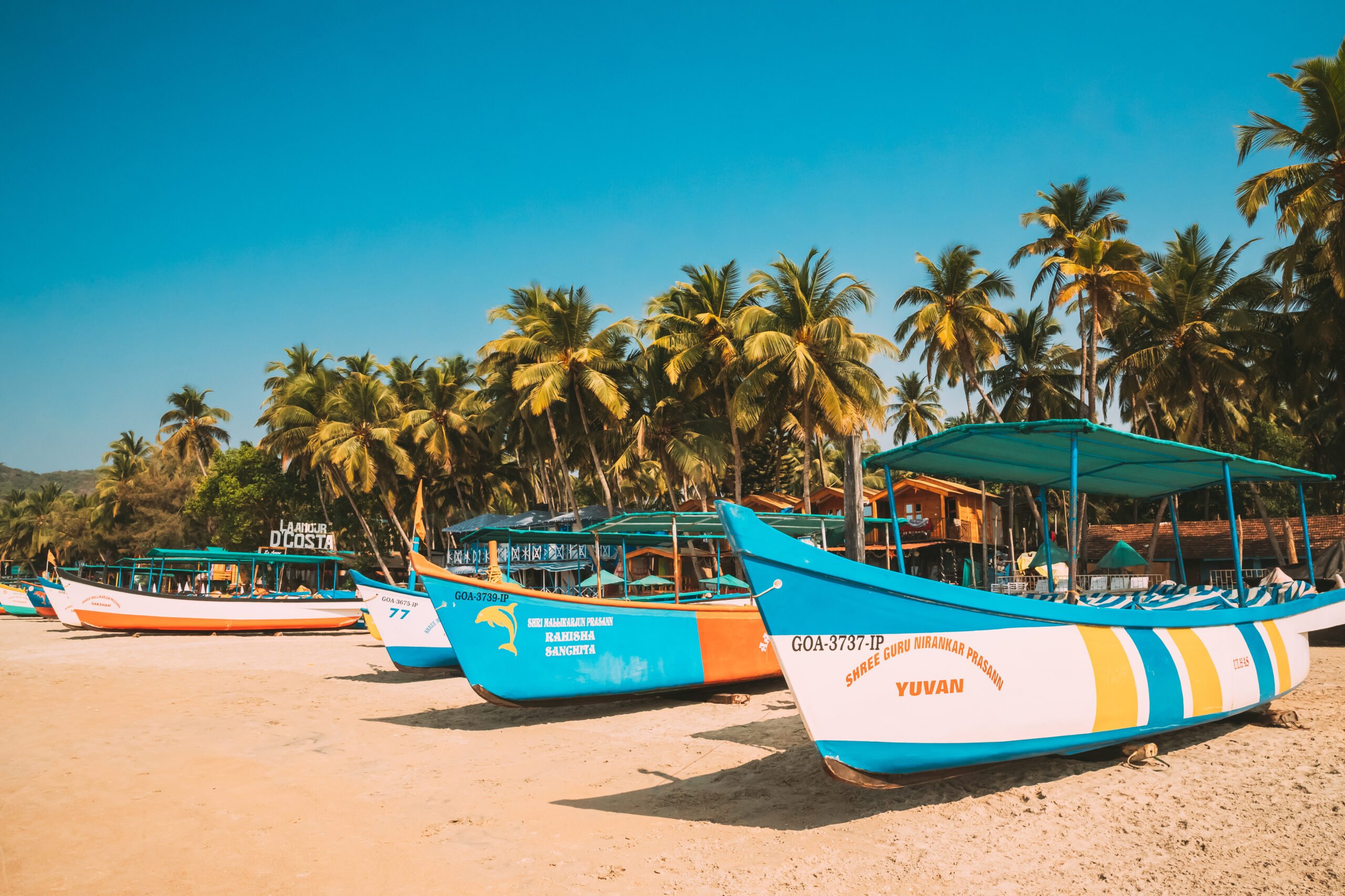 boats on a tropical beach in india