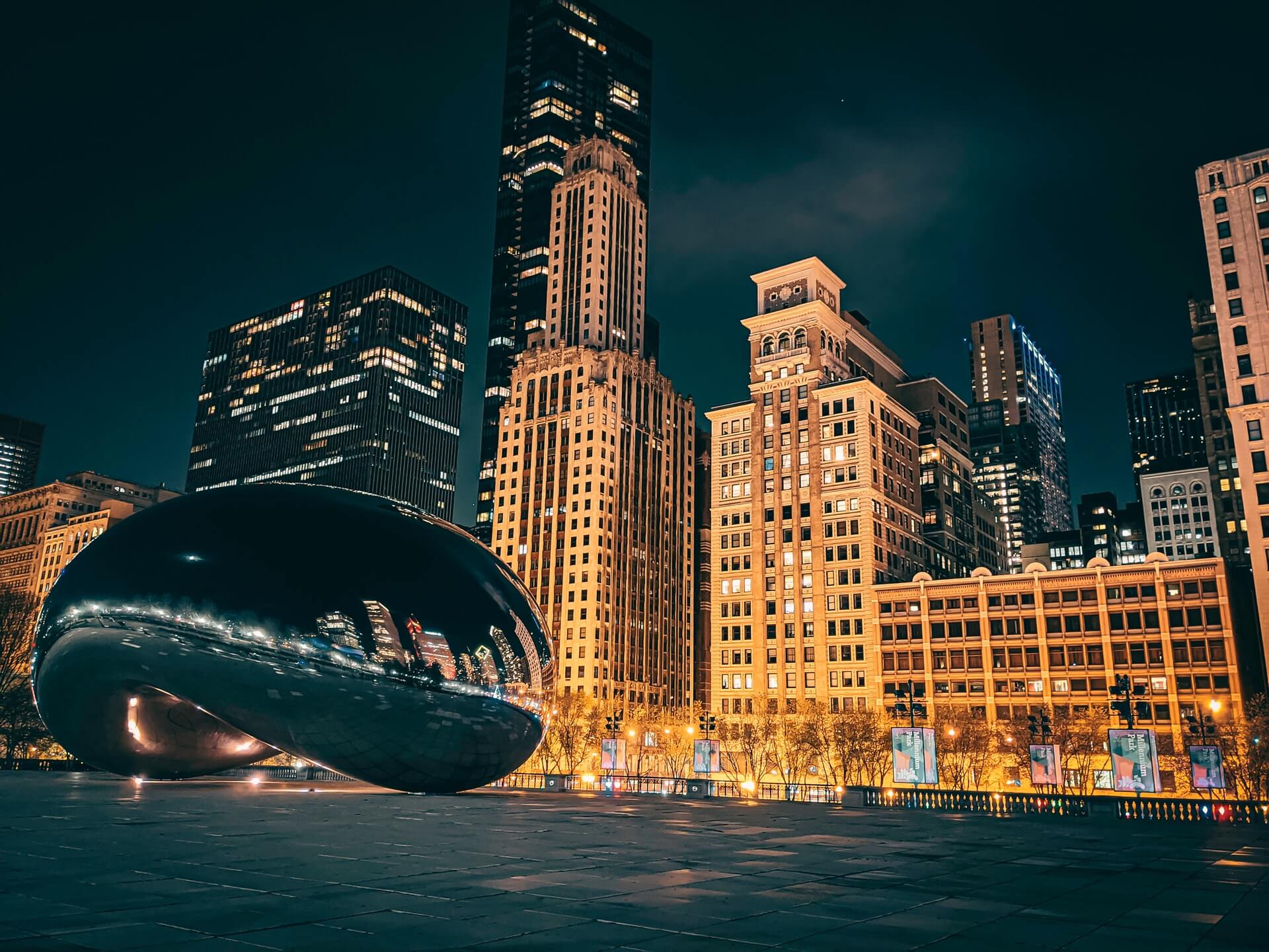 The Bean statue at night