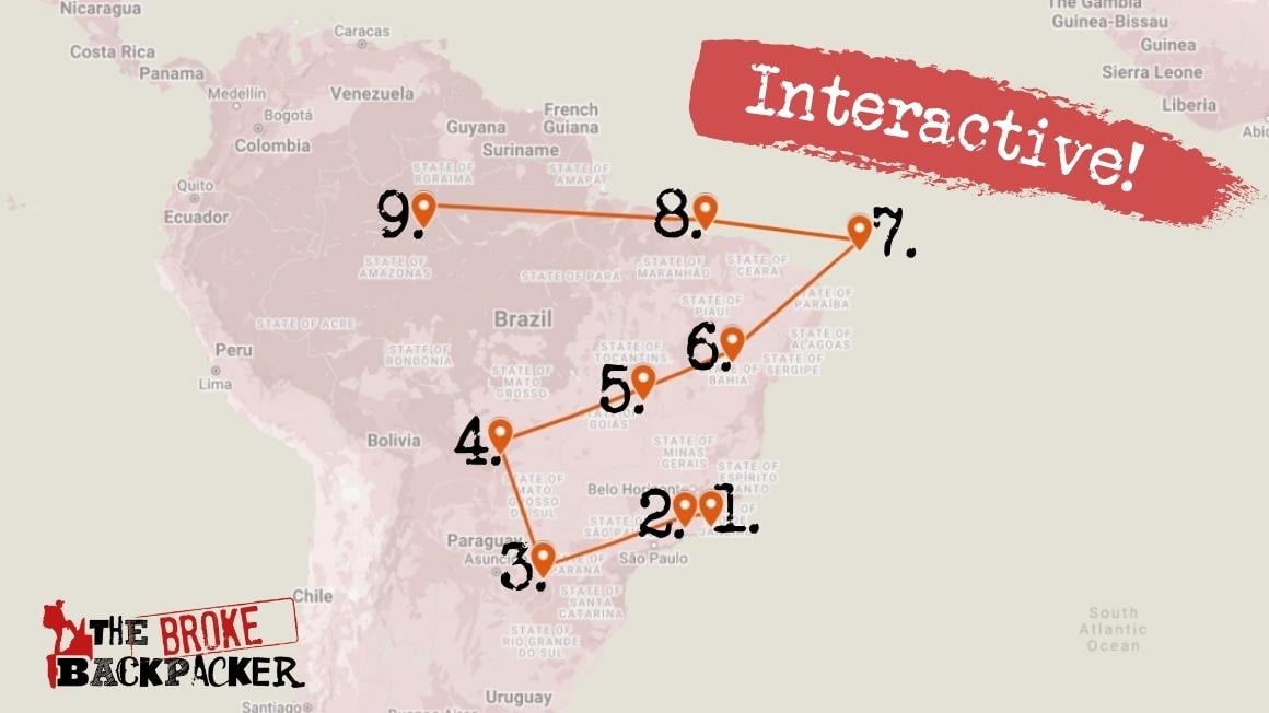 Itinerary ○ Highlights of Southern Brazil in 3 Weeks. — Dots on Maps.