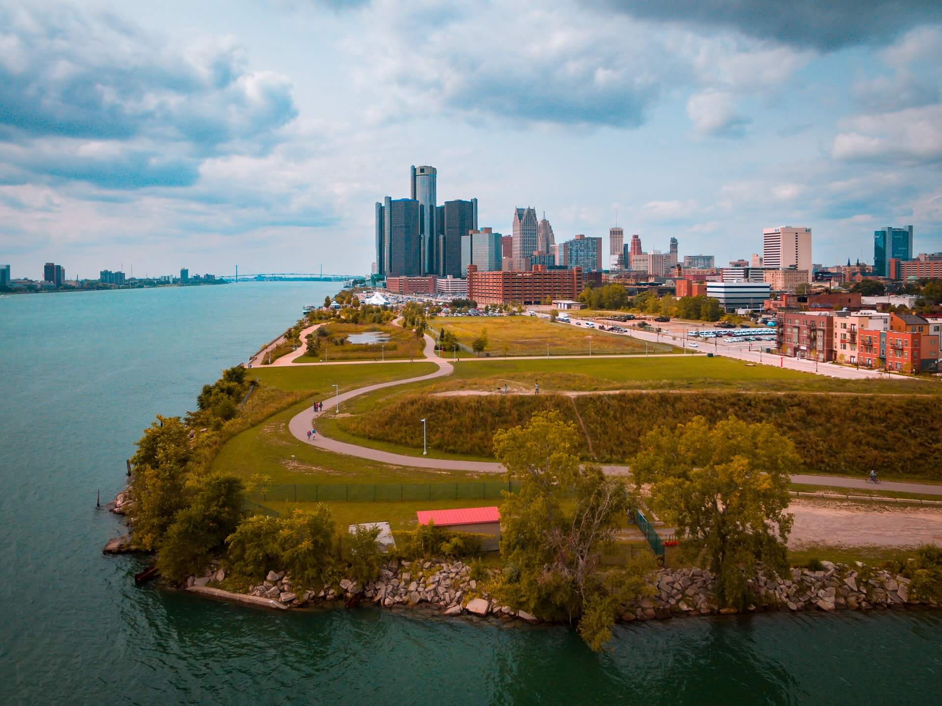 detroit river view from drone detroit travel guide