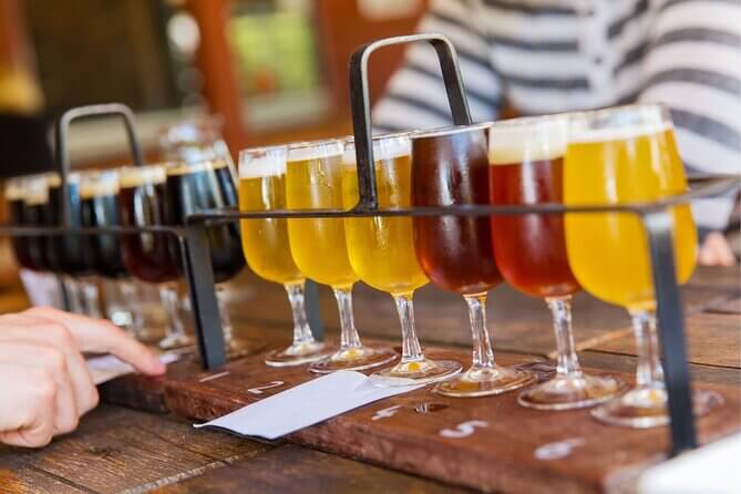 Sample craft beers on a brewery tour