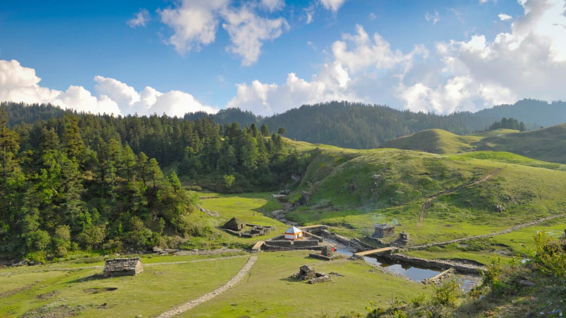 A landscape view of vast valleys and mountains in Khaptad National Park, Nepal