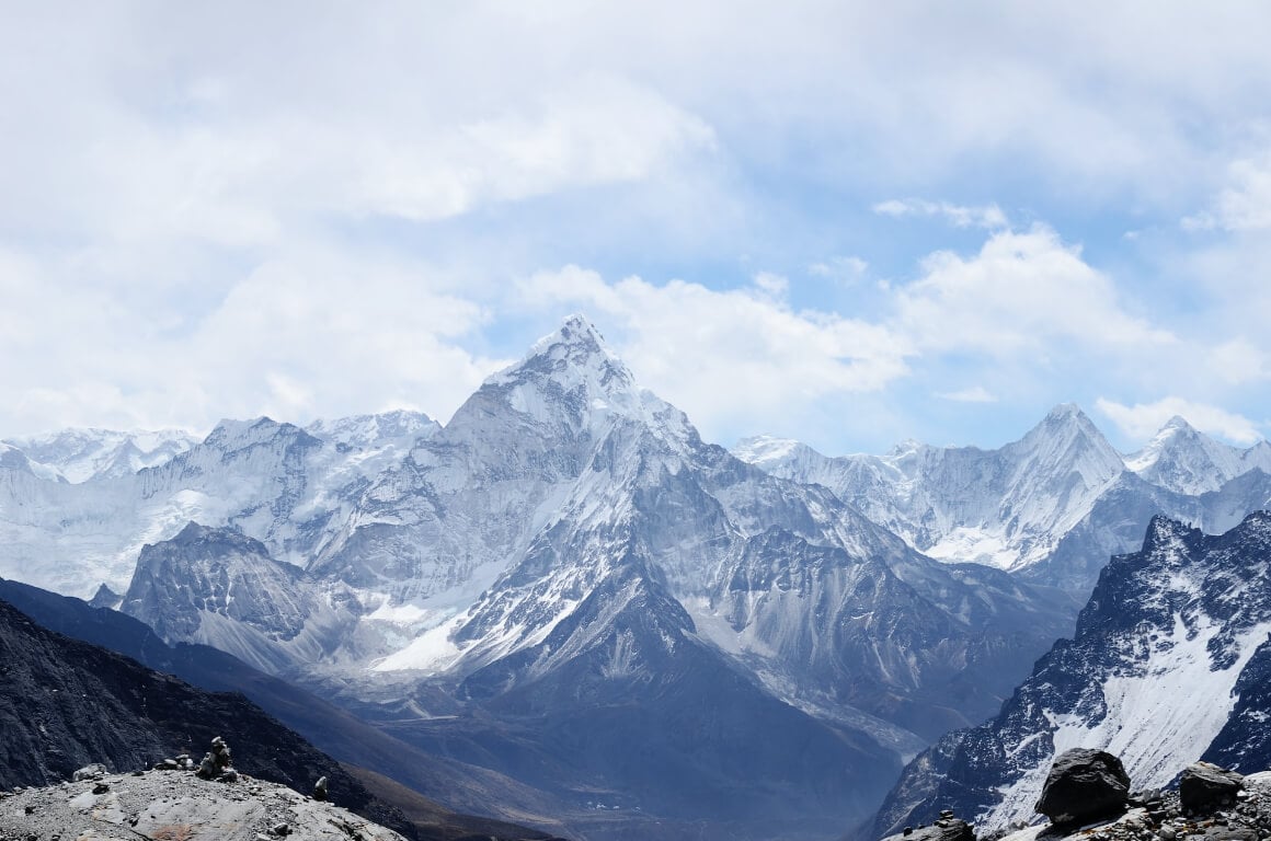 Views from the snowy Mount Everest  in Sagarmatha National Park, Nepal