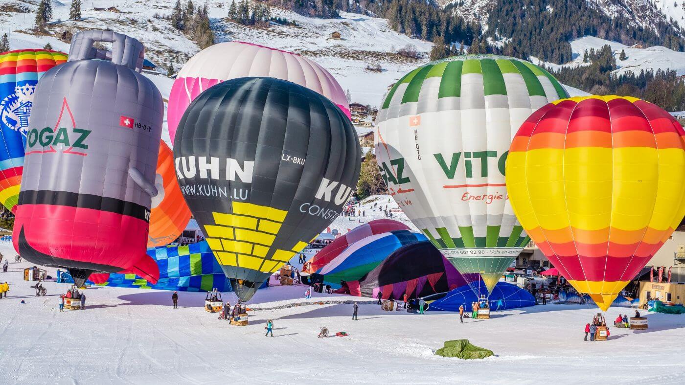 Colorful hot air balloons in the International Balloon Festival of Switzerland
