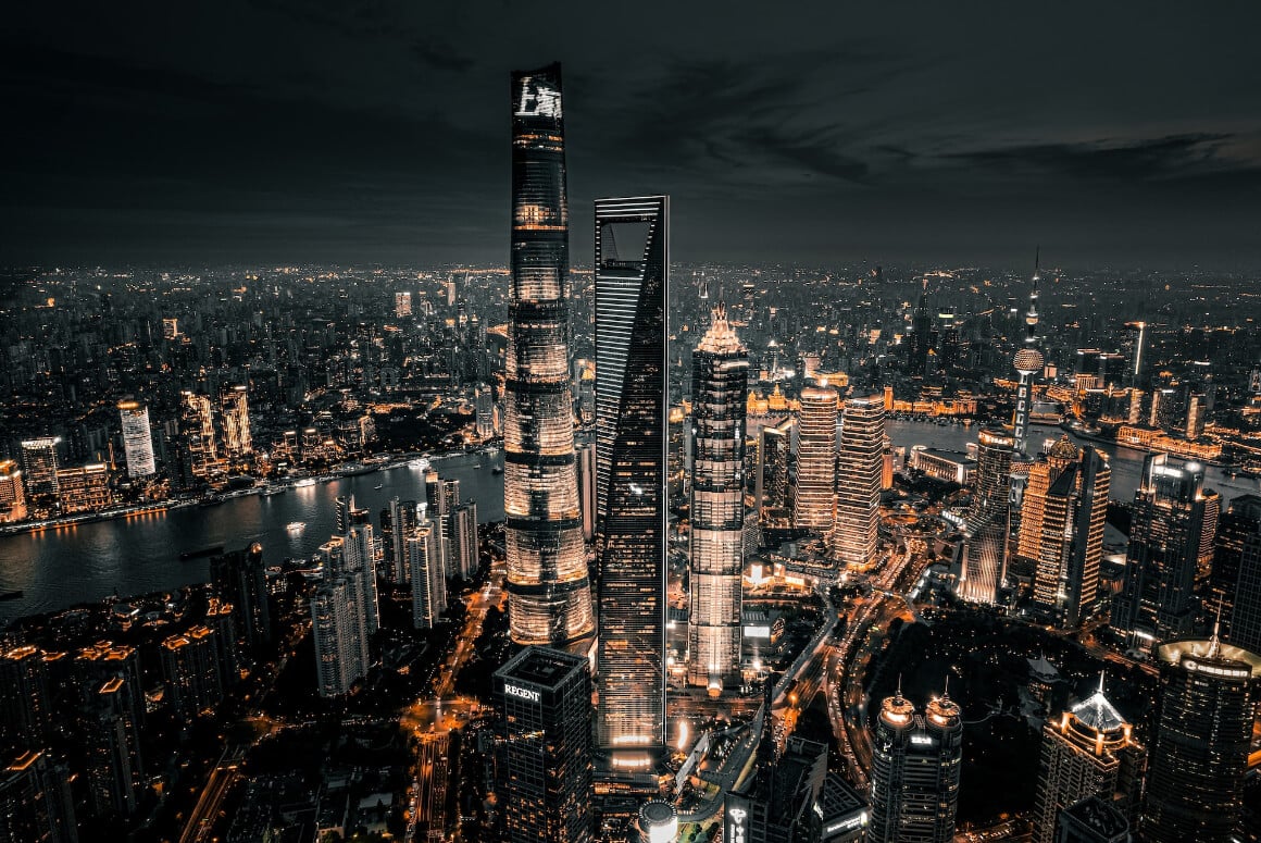 Shanghai China night buildings