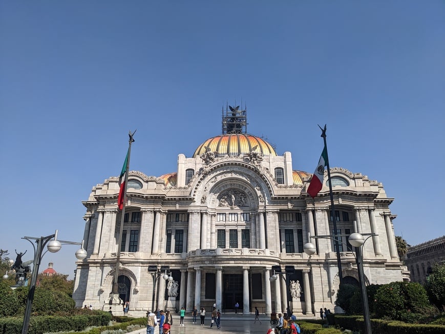 Palace of Fine Arts in Mexico City on a sunny day