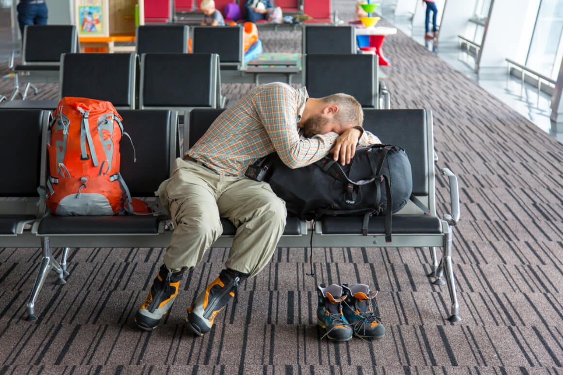 Sleeping in airport lounge