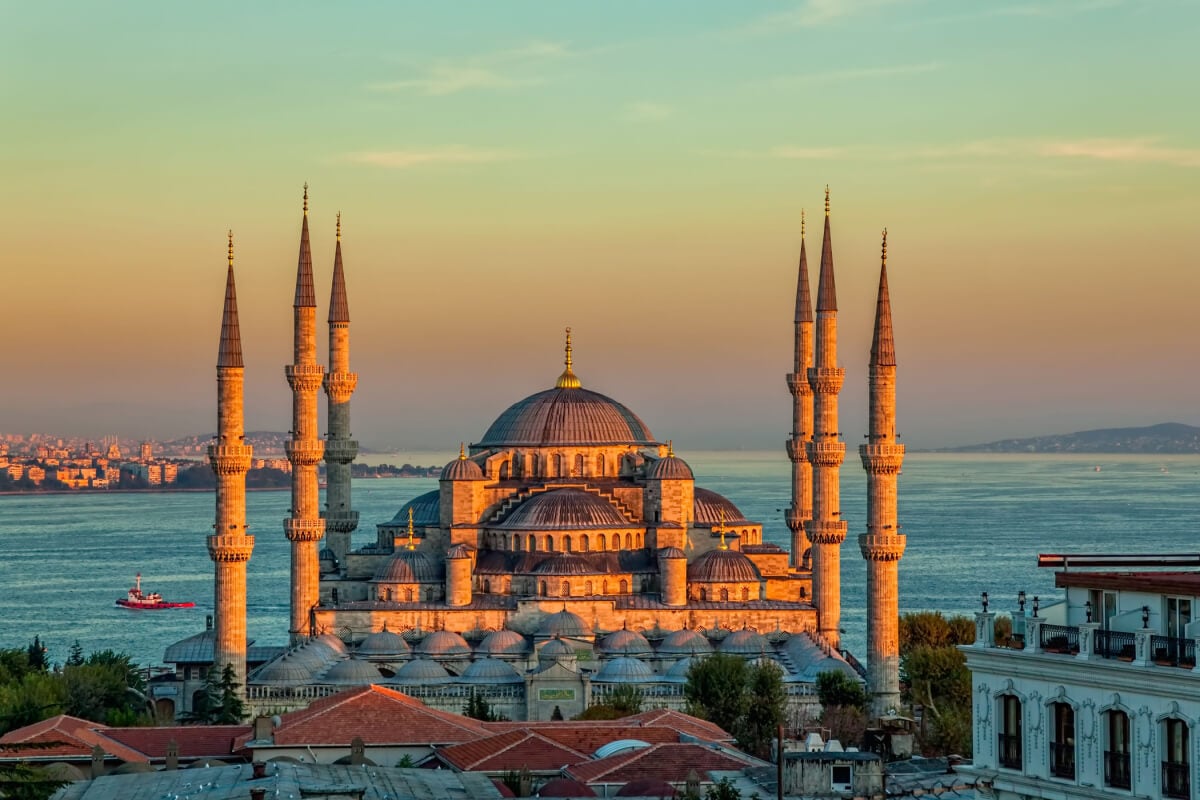 Hagia Sophia Mosque at dusk in Istanbul, Turkey