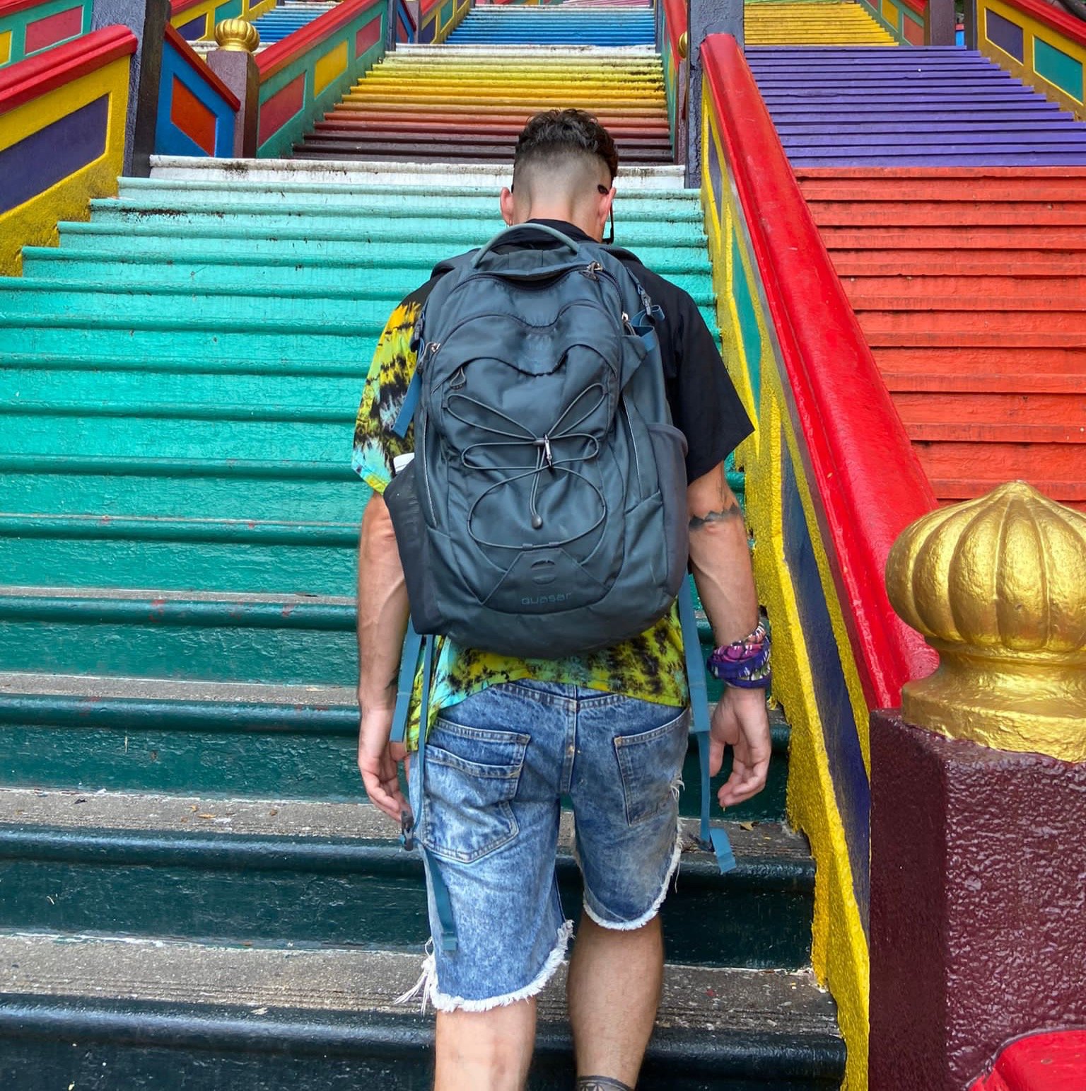 Aiden in Kuala Lumpur with Osprey Quasar Backpack