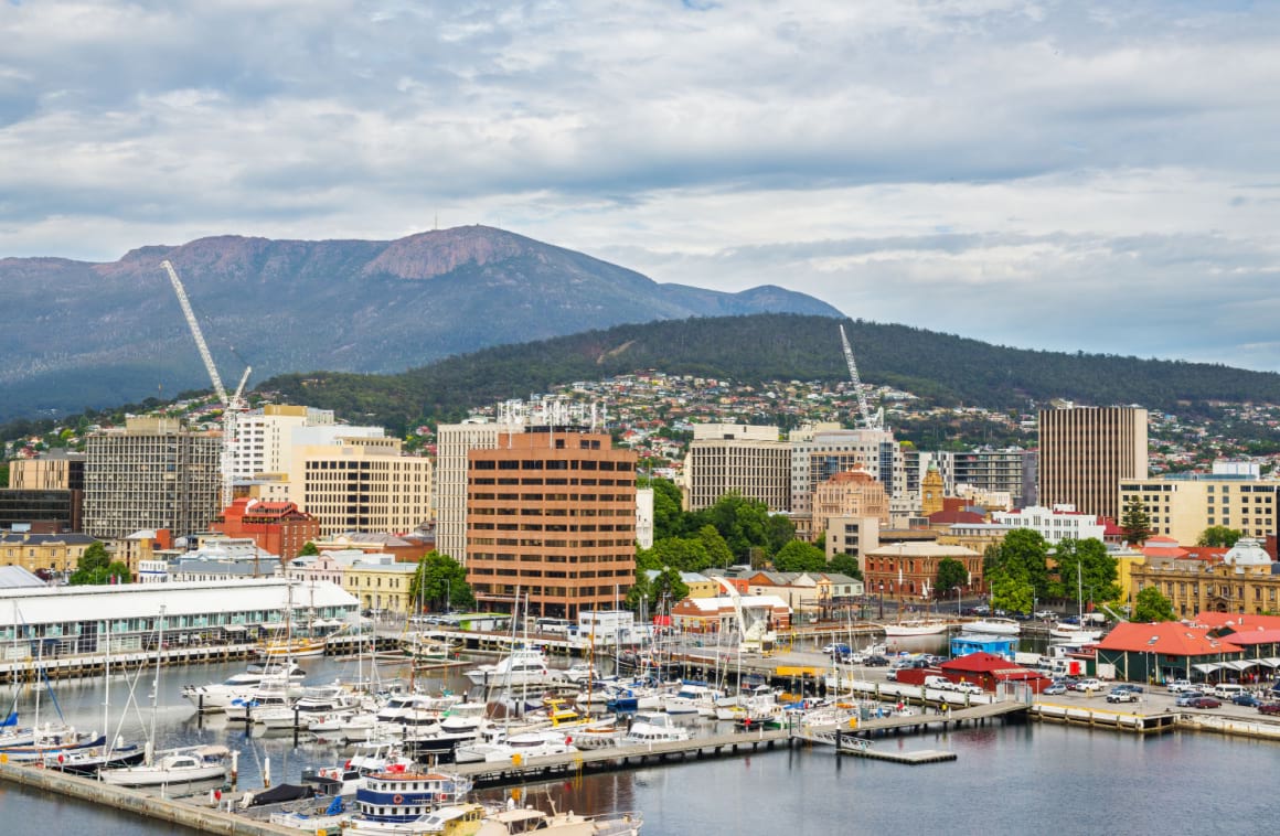 View of the Hobart city with mountains in the background Australia