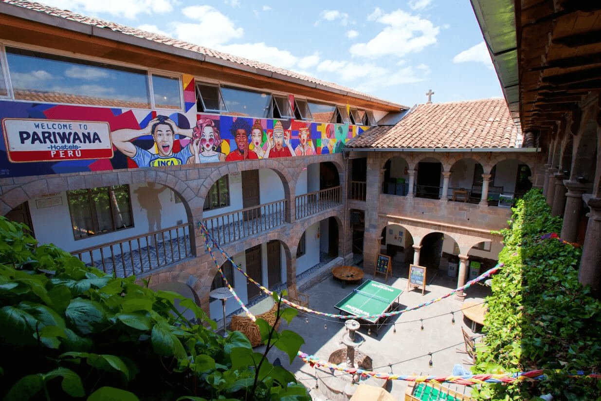 best overall hostel in Cusco, Pariwana Cusco with big open courtyard.