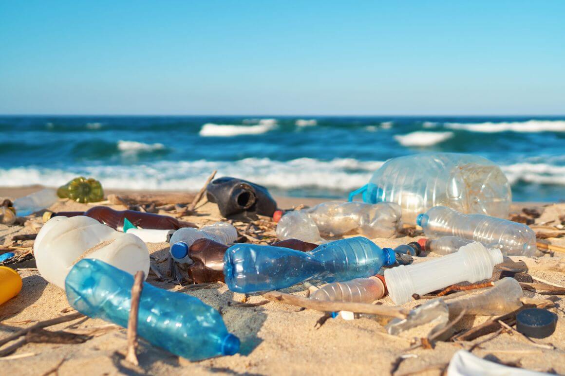 plastic bottles garbage on the beach