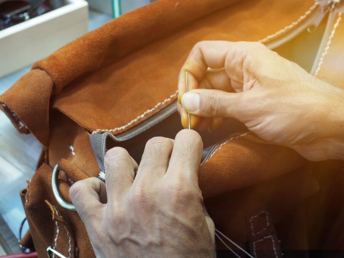 sewing handmade leather bag