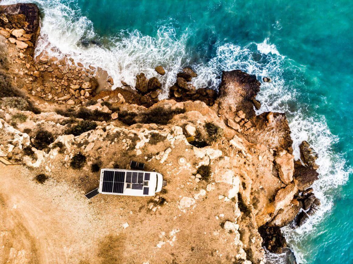 van with solar panel at Mazarron sea cliff