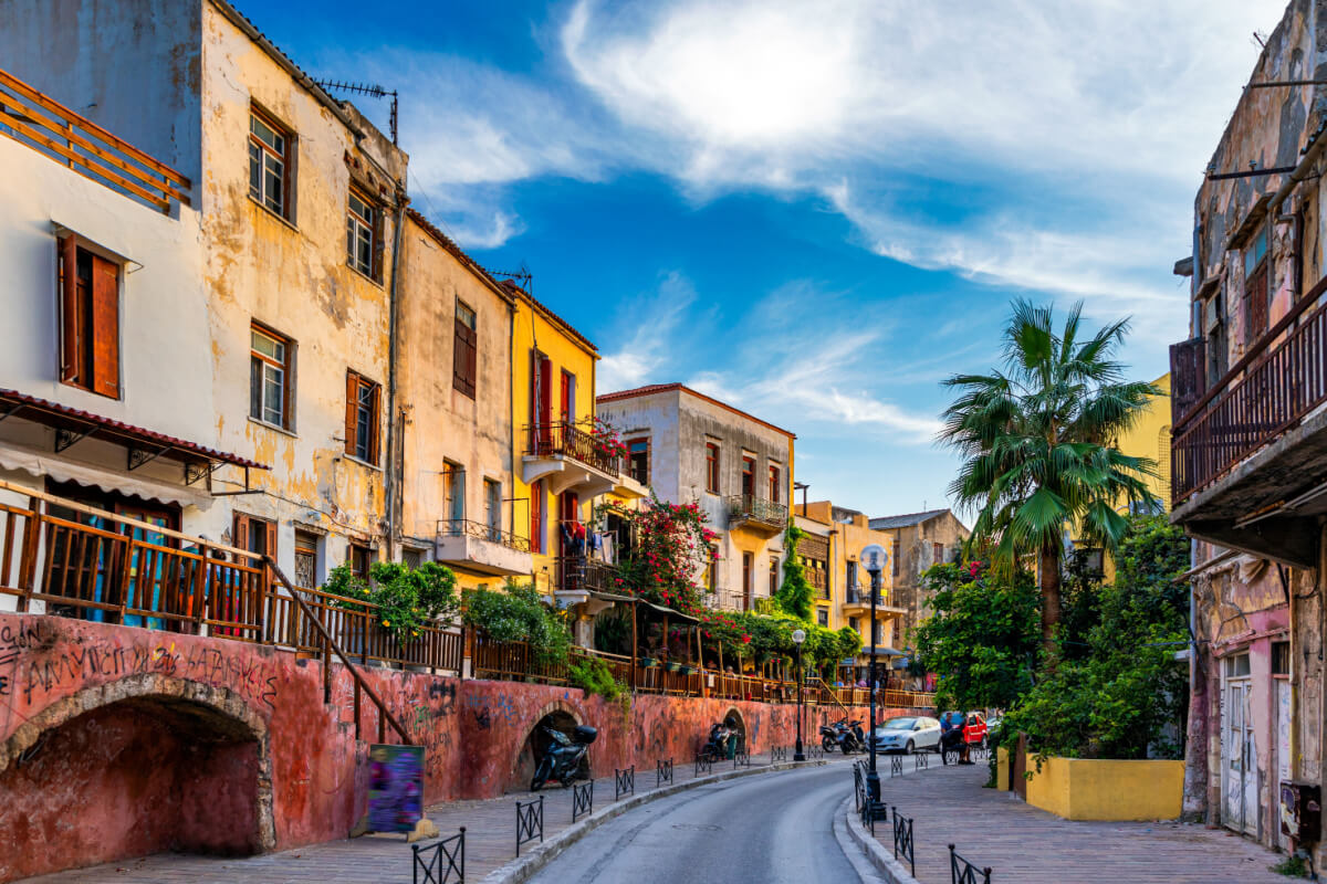 Chania Old Town street with beautiful buildings