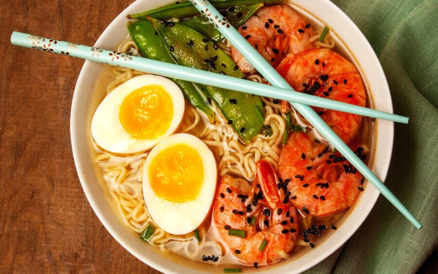 Ramen with chopsticks and egg