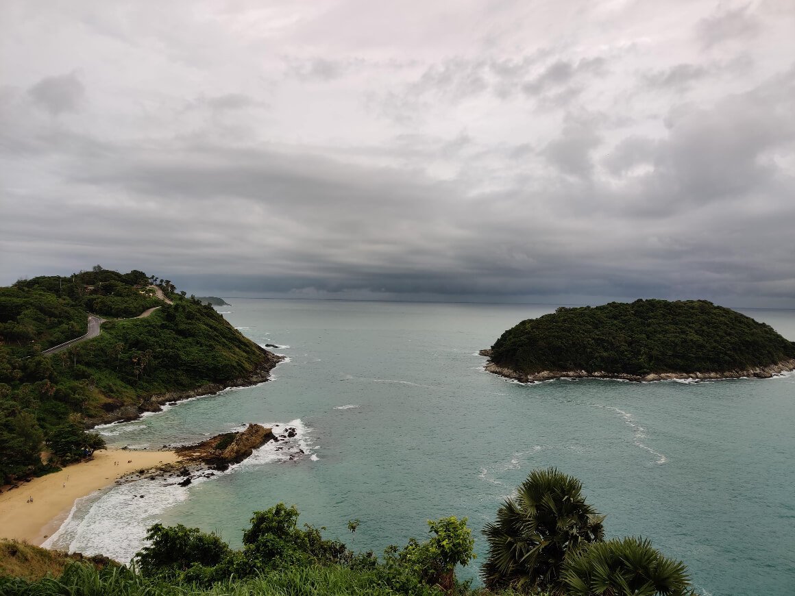 aerial view of Karon Thailand on a cloudy day. 