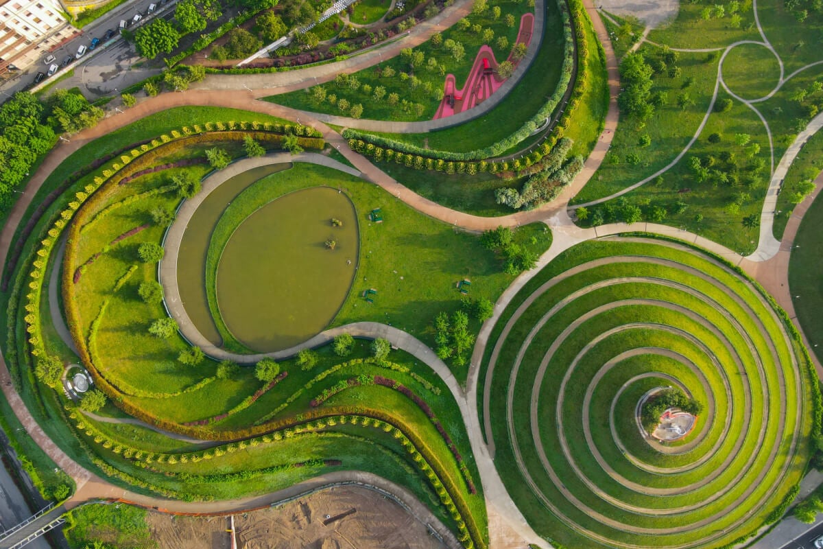 Aerial shot of Milan's Parco del Portello 