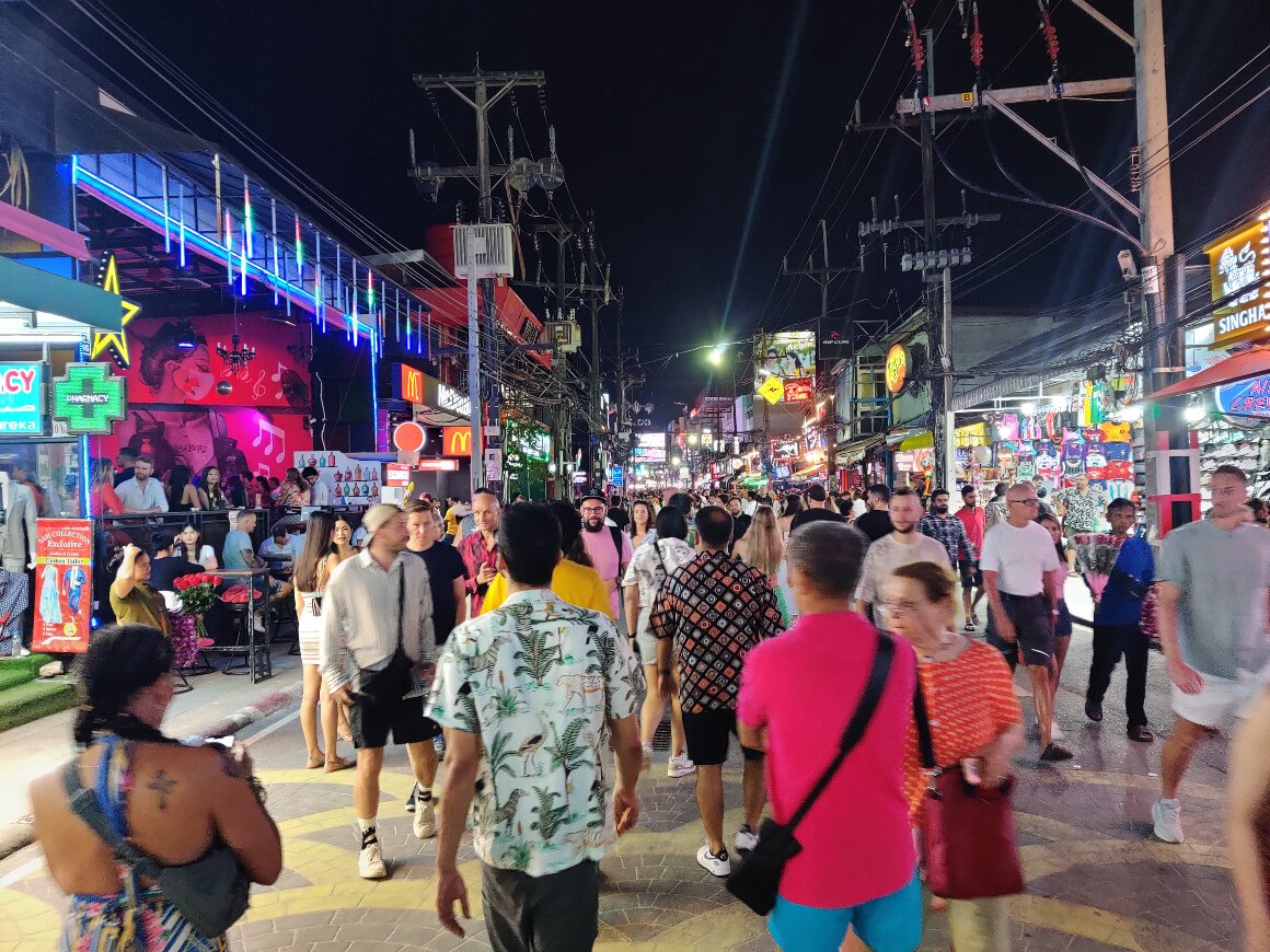 crowds on party street in Patong Thailand