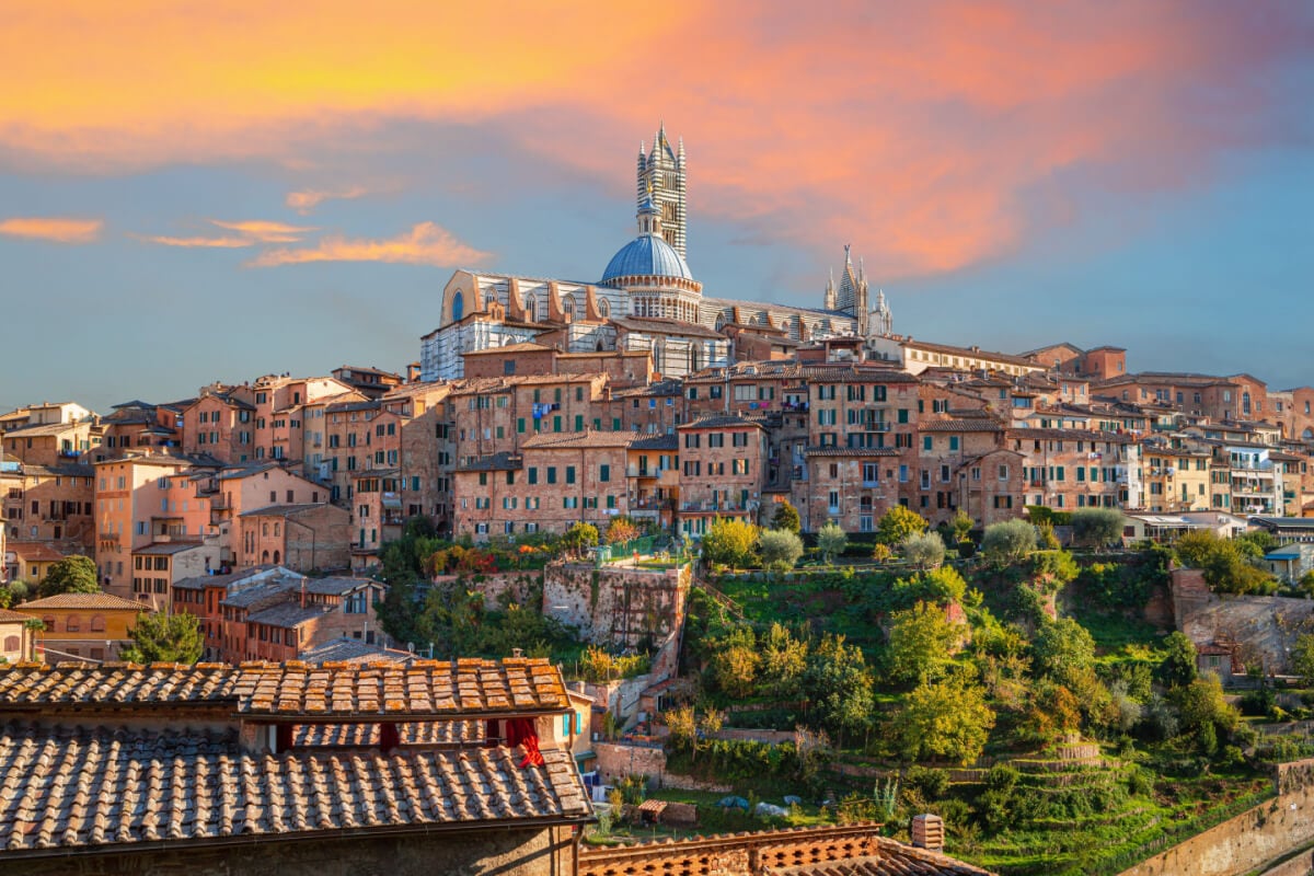 Siena gorgeous landscape, including the duomo di Siena's famous dome.