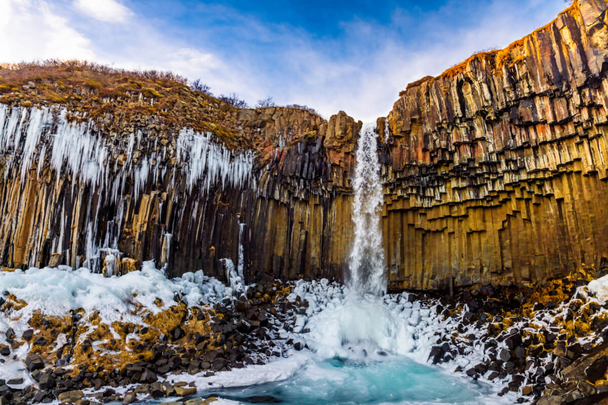 Svartifoss waterfall in winter