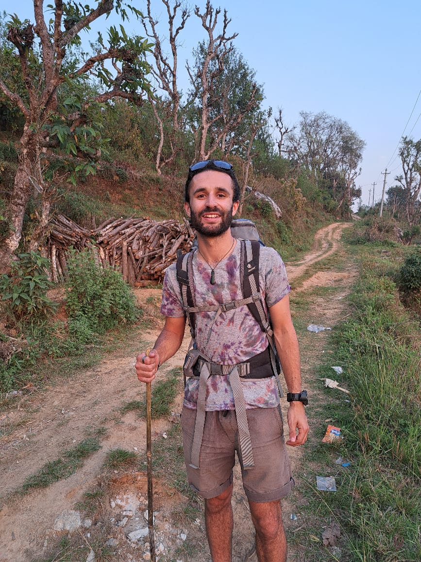 backpacker on a trail while hiking in Tunisia