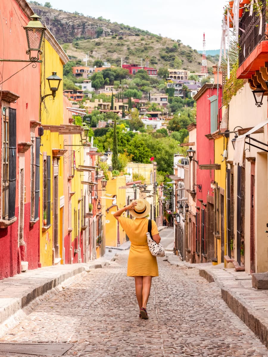 Colorful streets of San Miguel de Allende in historic city center Mexico