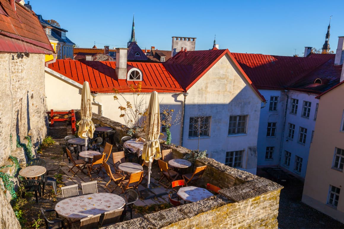 Cosy cafe on medieval wall of old town of Tallinn