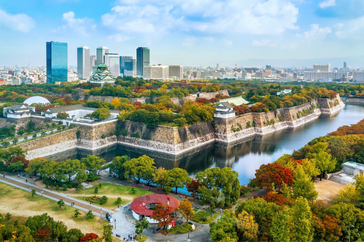 A top view of Osaka Castle Japan