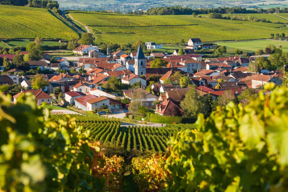 Buildings surrounded by lush valleys in Champagne France