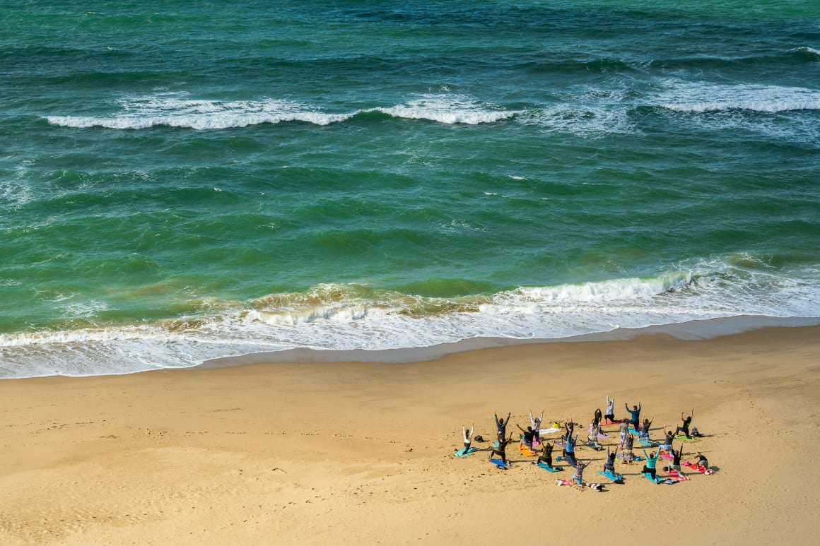 Class on the beach in Bournemouth UK