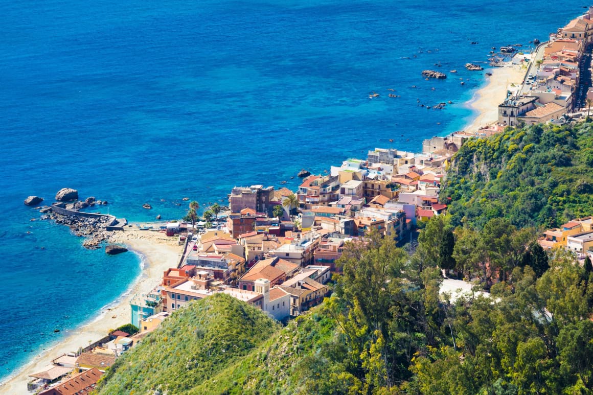 An areal view of Giardini Naxos' coastline 