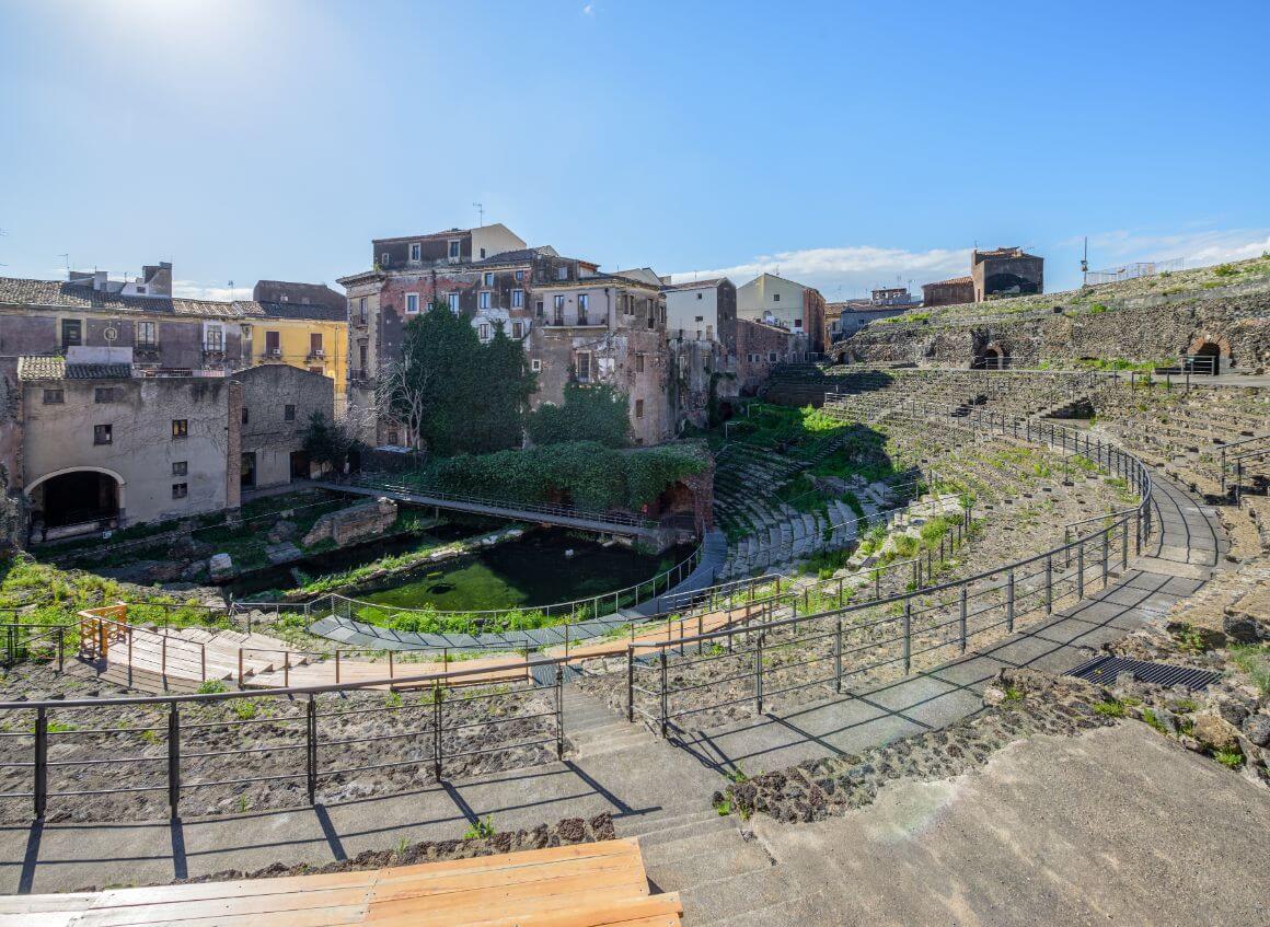 Ruins of open-air Roman Amphitheatre of Catania